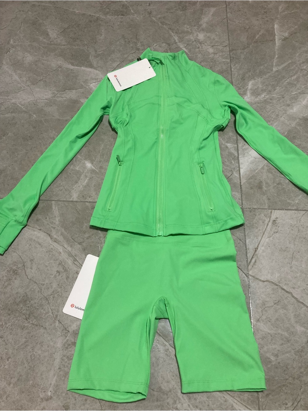 lululemon athletica Bright Green Active Jacket & Bike Shorts Set